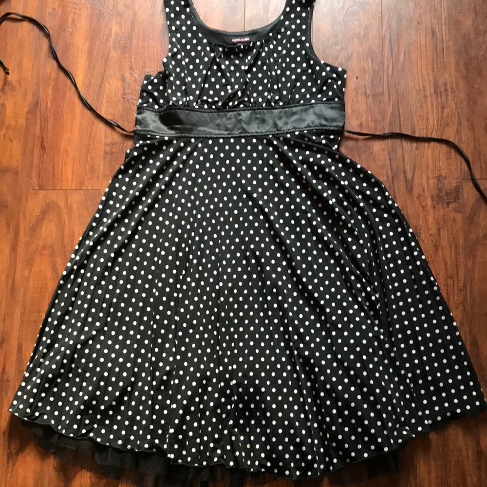 Formal dress, black with white polkadots.